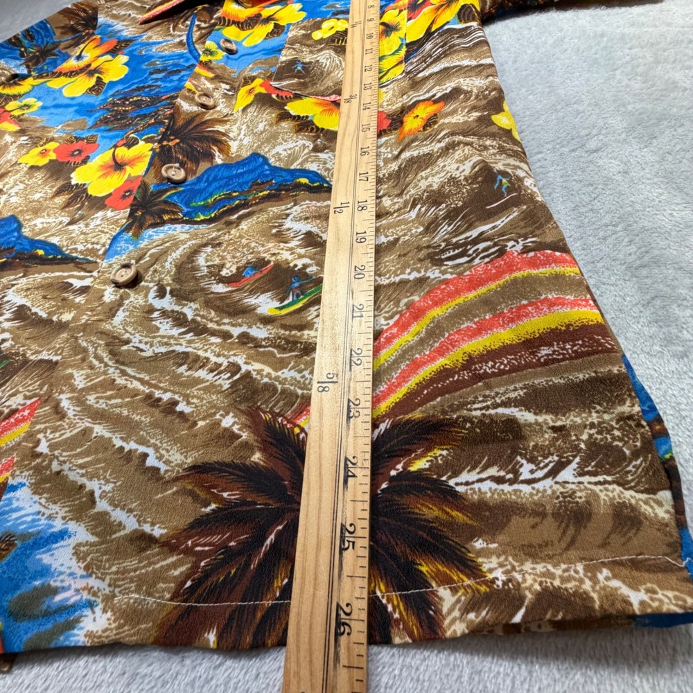 Vintage 70s Aloha Hawaiian‎ Shirt Small Brown Blue Tropical Surfer Polyester - Picture 2 of 6